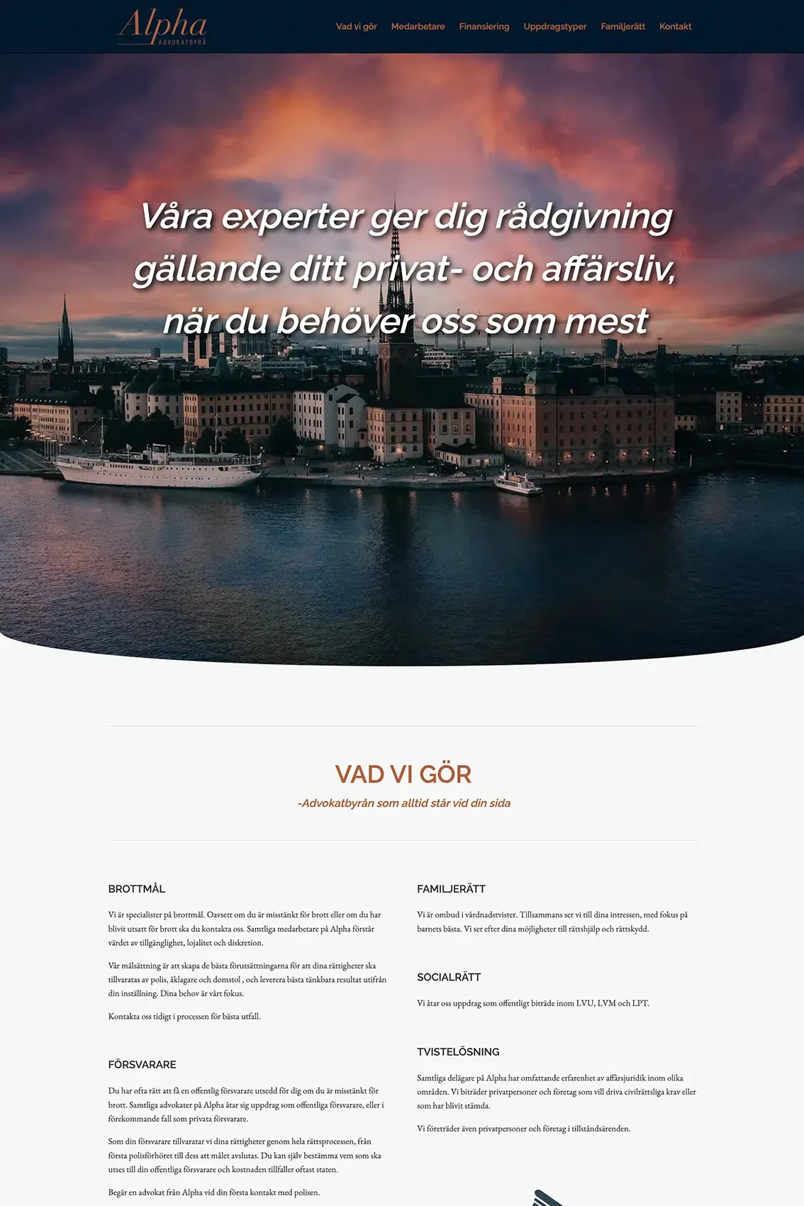 Alpha Advokatbyrås hemsida, alphaadvokat.se