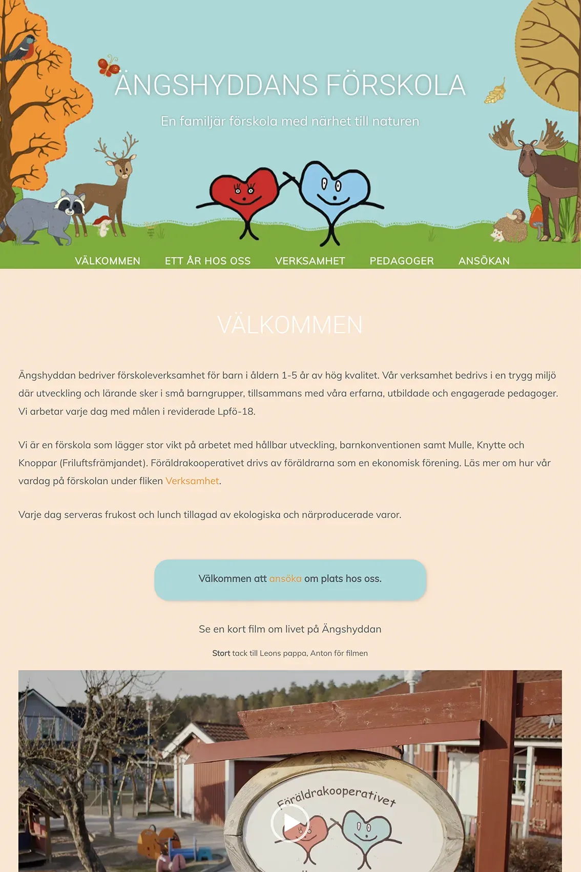 Förskolan Ängshyddan i Mariefreds hemsida, angshyddan.com